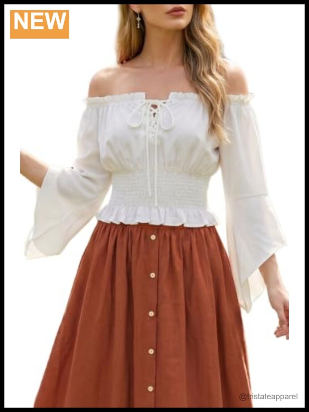 Renaissance Peasant Blouse Off Shoulder Trumpet Sleeve Top Women Medieval